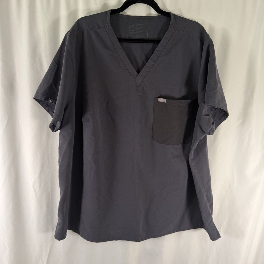 Figs Scrub Top Women's 5X Grey Short Sleeve Pullover Pocket V-Neck - Picture 1 of 7